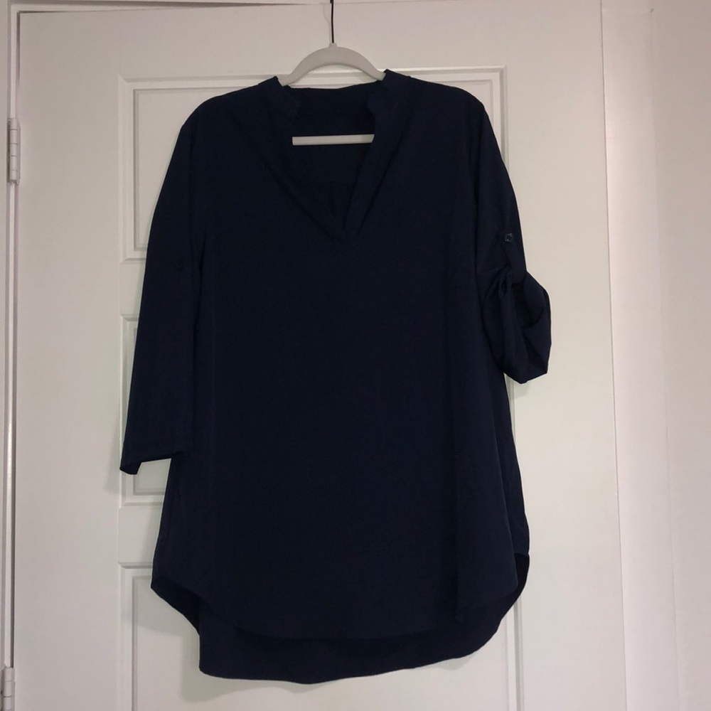 Navy v neck blouse